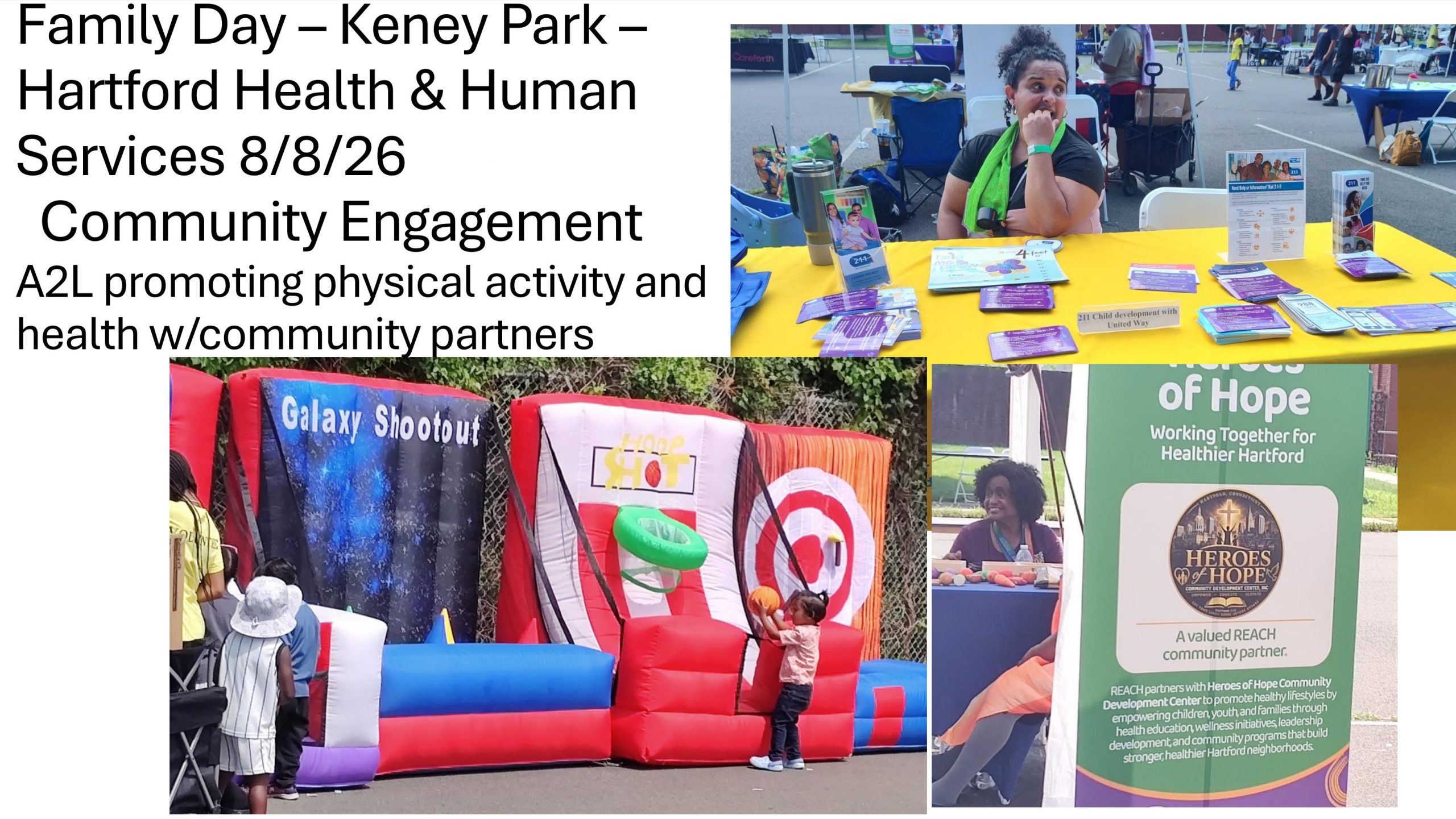 2026 ADVOCACY TO LEGACY - Family Day – Keney Park – Hartford Health & Human Services 8/8/26 Community Engagement A2L promoting physical activity and health w/community partners